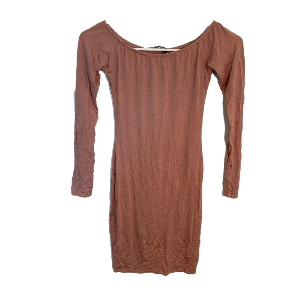 Missguided Women's Size 4 Off Shoulder Bodycon Dress Blush Pink Long Sleeve